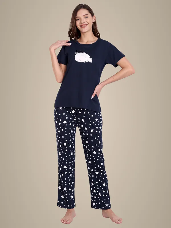 Navy_Blue_Let_Me_Sleep_Cotton_Full_Pants_Set_For_Women