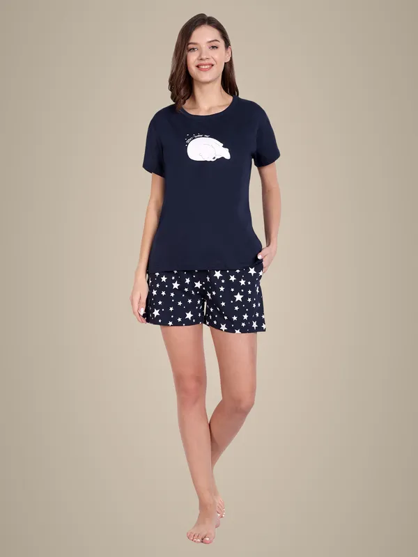 Navy_Blue_Let_Me_Sleep_Cotton_Shorts_Set_For_Women
