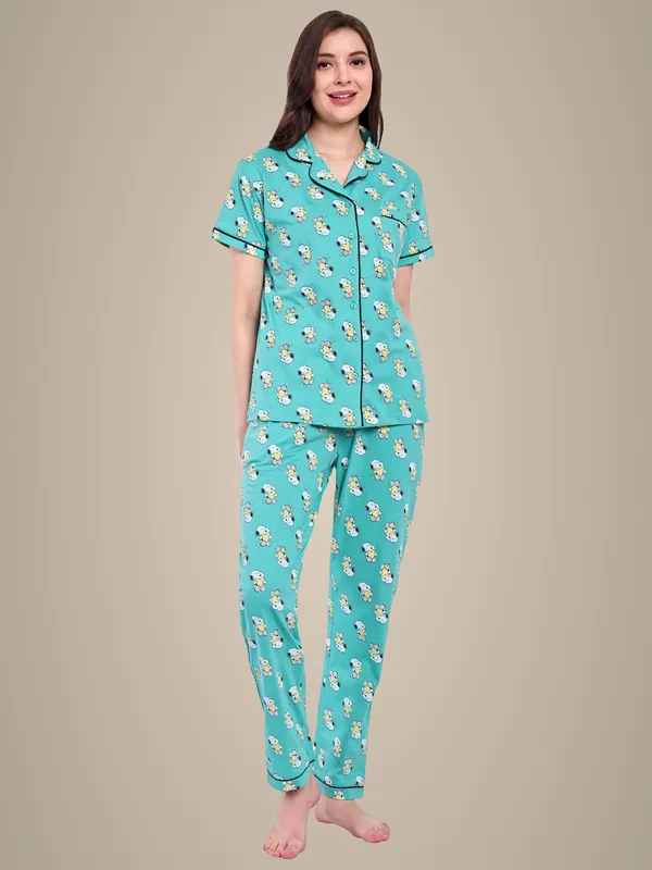 Green_Peanut_Sweet_Dream_Notch_Collar_Cotton_Full_Pants_For_Women