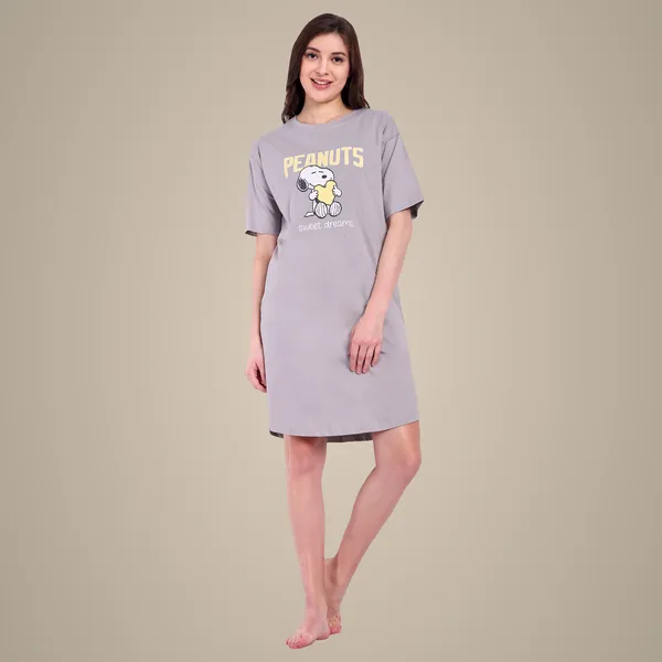 Grey_Peanut_Sweetdream_Cotton_T-Shirt_Night-Shirt_For_Women