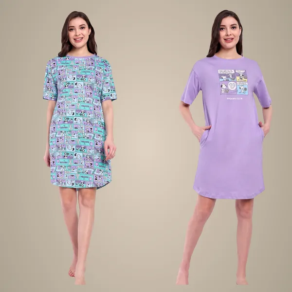 Multicolor_Comic_Strip_Aop_Night-Shirt_&_Comic_Strip_Cotton_T-Shirt_Night-Shirt_For_Women