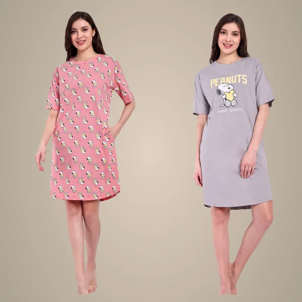 Grey_Peanut_Sweet_Dream_&_Peanut_Sweet_Dream_T-Shirt_Cotton_Night-Shirt_For_Women