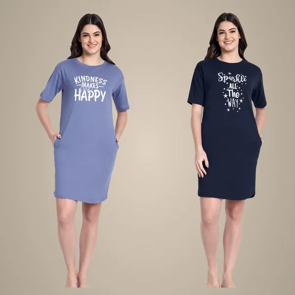 Blue_Be_Kind_Night-Shirt_&_Sparkle_All_The_Way_Cotton_Night-Shirt_For_Women