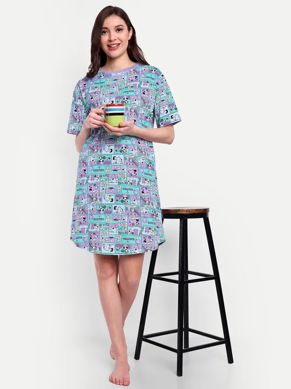 Multicolor_Comic_Strip_Aop_Cotton_Night-Shirt_For_Women