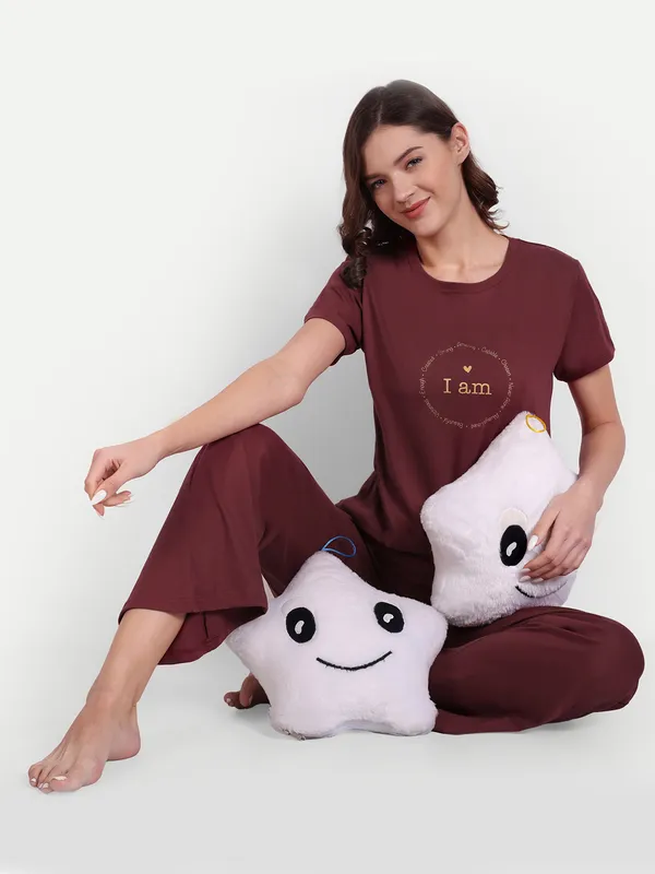 Burgundy_I_Am_Printed_Cotton_Co-Ord_Sets_For_Women