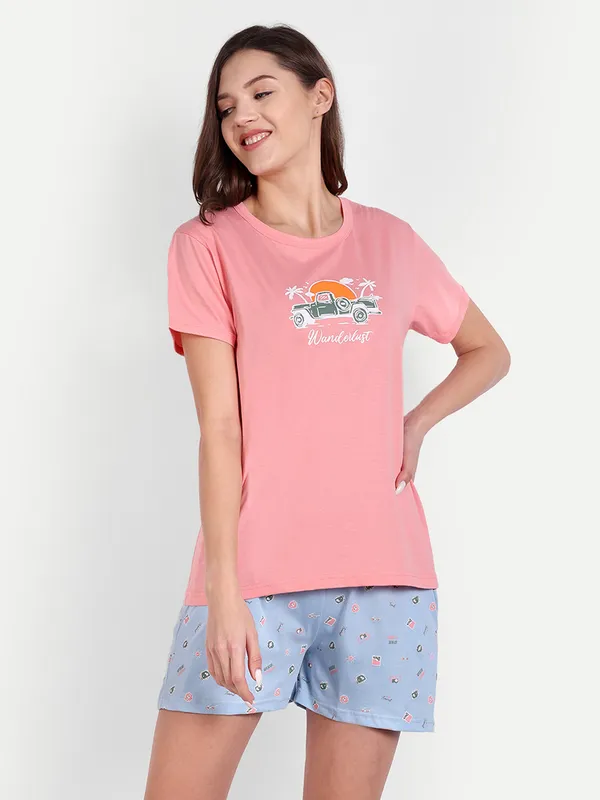 Coral_Wanderlust_Cotton_Shorts_Set_For_Women