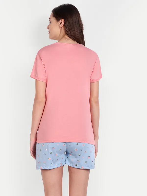 Coral_Wanderlust_Cotton_Shorts_Set_For_Women