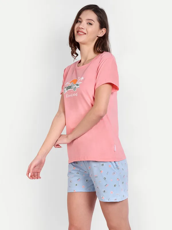 Coral_Wanderlust_Cotton_Shorts_Set_For_Women