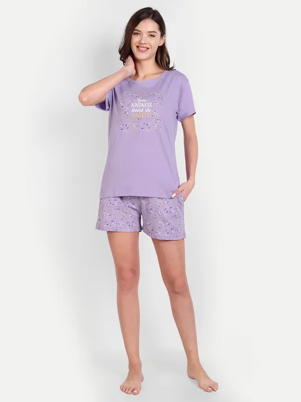 Lavender_Confetti_Cotton_Shorts_Set_For_Women