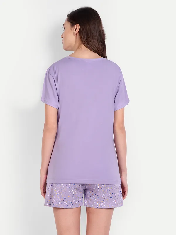 Lavender_Confetti_Cotton_Shorts_Set_For_Women