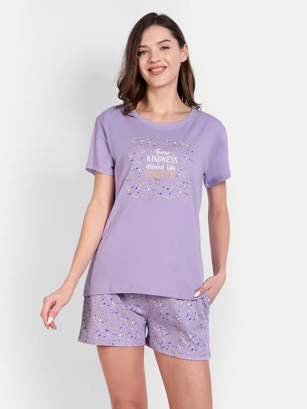 Lavender_Confetti_Cotton_Shorts_Set_For_Women