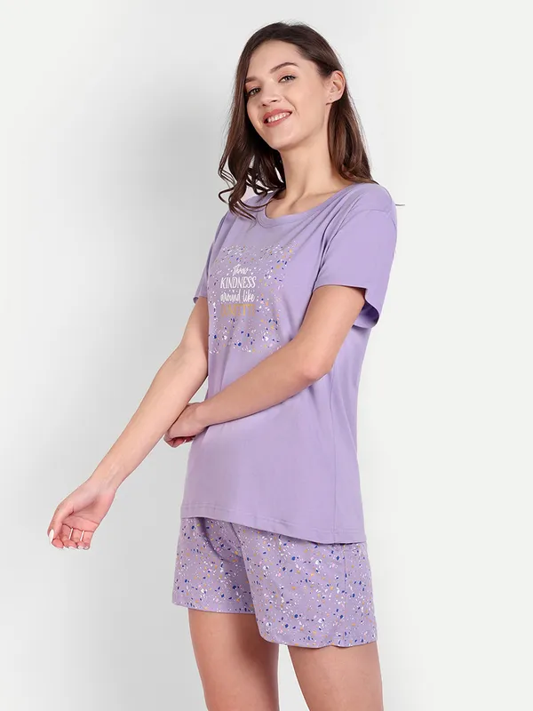 Lavender_Confetti_Cotton_Shorts_Set_For_Women