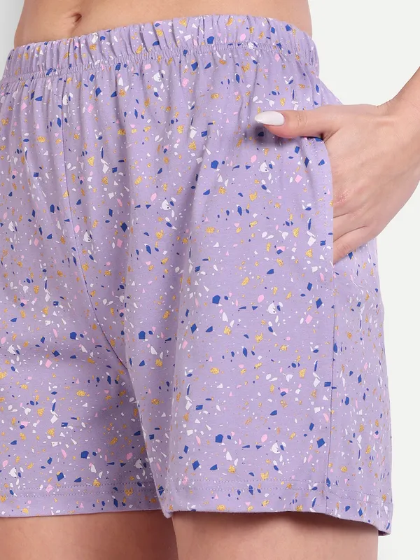 Lavender_Confetti_Cotton_Shorts_Set_For_Women