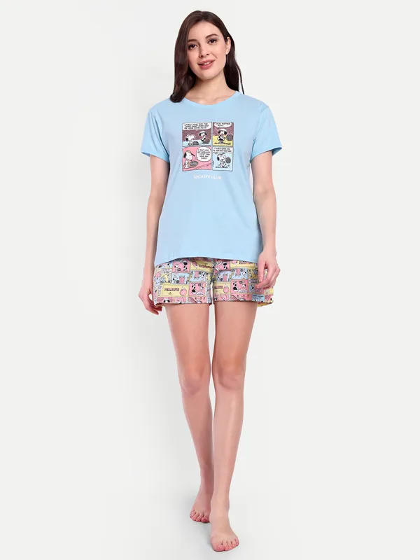 Blue_Peanut_Comic_Strip_Cotton_Shorts_Sets_For_Women