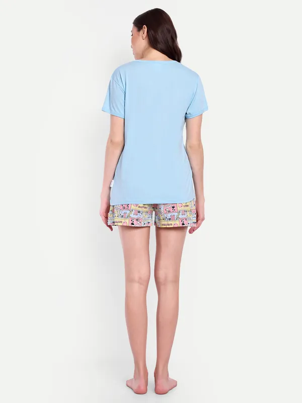 Blue_Peanut_Comic_Strip_Cotton_Shorts_Sets_For_Women