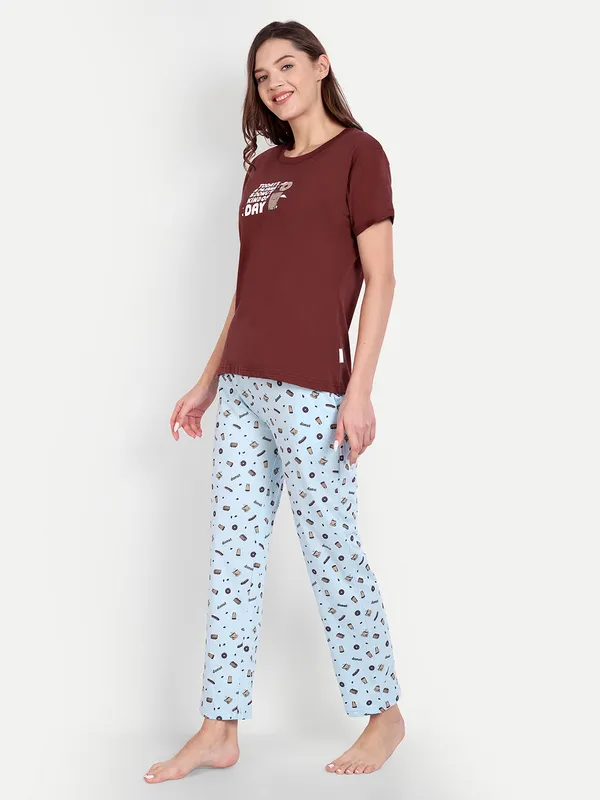 Maroon_Donut_Cotton_Full_Pant_Sets_For_Women