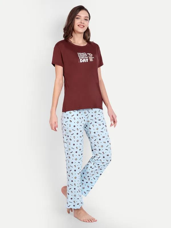 Maroon_Donut_Cotton_Full_Pant_Sets_For_Women