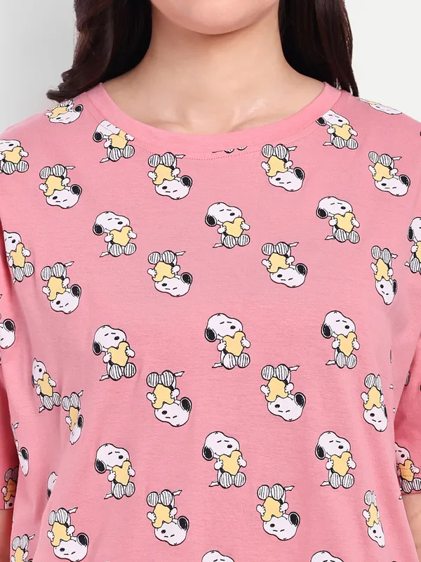 Multicolor_Comic_Strip_Aop_Night-Shirt_&_Peanut_Sweet_Dream_Cotton_T-Shirt_Night-Shirt_For_Women
