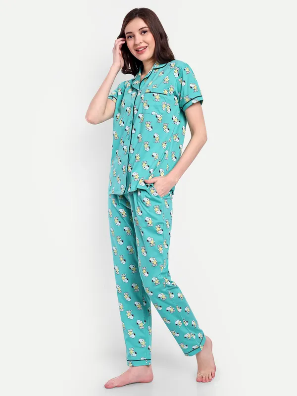 Green_Peanut_Sweet_Dream_Notch_Collar_Cotton_Full_Pants_For_Women
