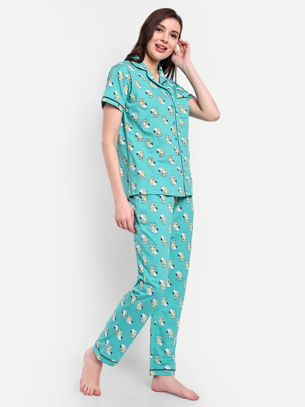 Green_Peanut_Sweet_Dream_Notch_Collar_Cotton_Full_Pants_For_Women