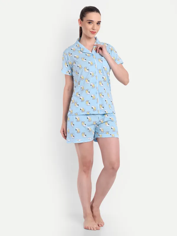Blue_Peanuts_Sweet_Dreams_Aop_Notch_Collar_Cotton_Shorts_For_Women