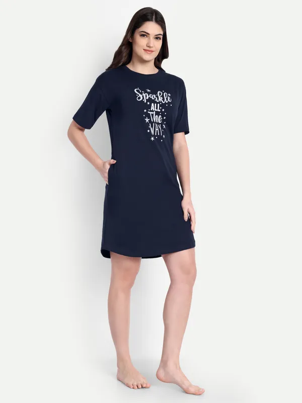 Navy_Blue_Sparkle_All_The_Way_Cotton_Night-Shirt_For_Women