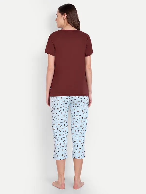 Maroon_Donut_Cotton_Capri_Sets_For_Women