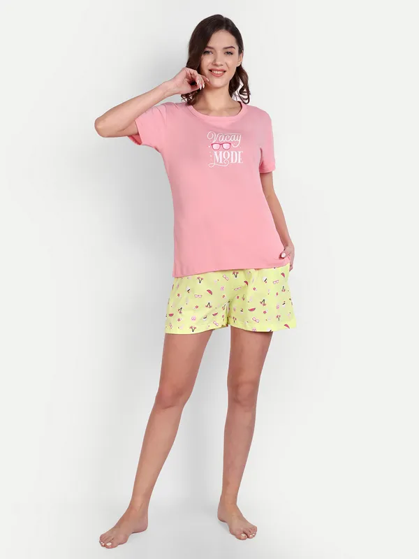 Coral_Vacay_Cotton_Shorts_Set_For_Women