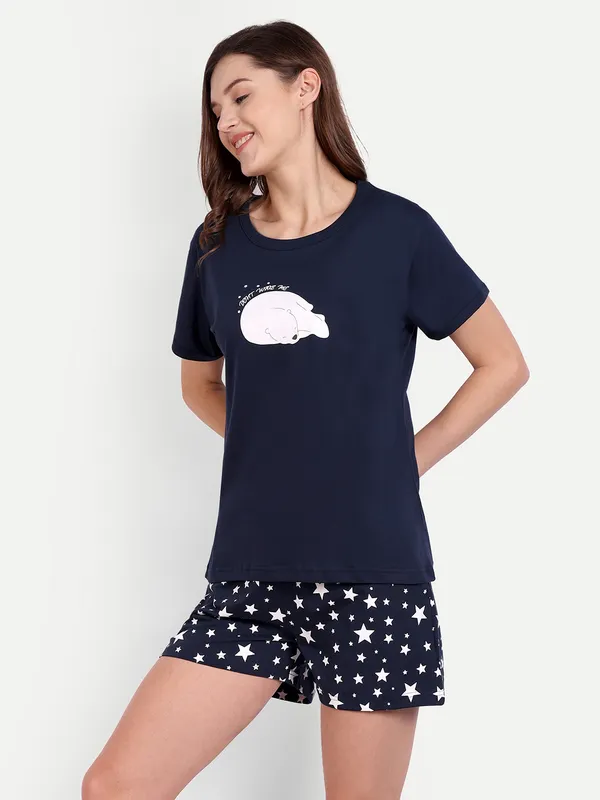 Navy_Blue_Let_Me_Sleep_Cotton_Shorts_Set_For_Women