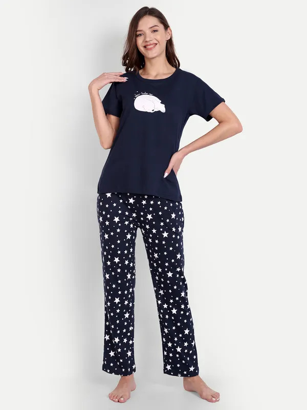 Navy_Blue_Let_Me_Sleep_Cotton_Full_Pants_Set_For_Women
