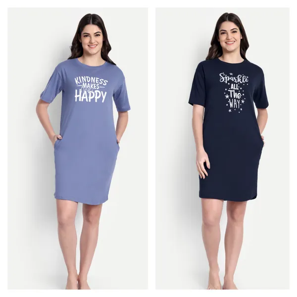 Blue_Be_Kind_Night-Shirt_&_Sparkle_All_The_Way_Cotton_Night-Shirt_For_Women