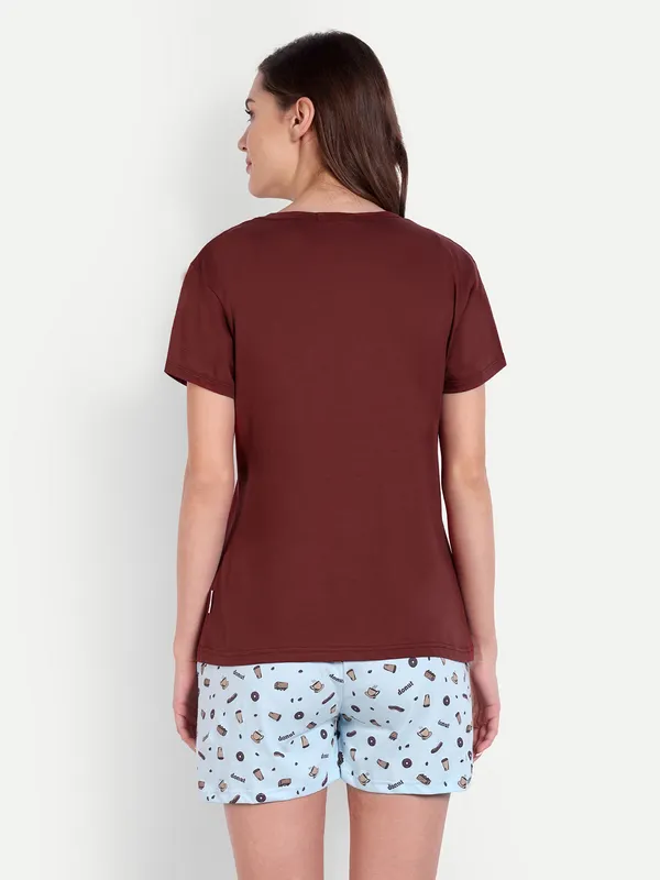 Maroon_Donut_Cotton_Short_Sets_For_Women