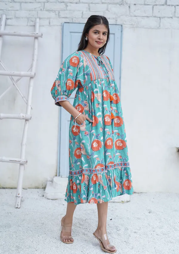 Miraya_Hand_block_Printed_Garden_Stroll_Dress