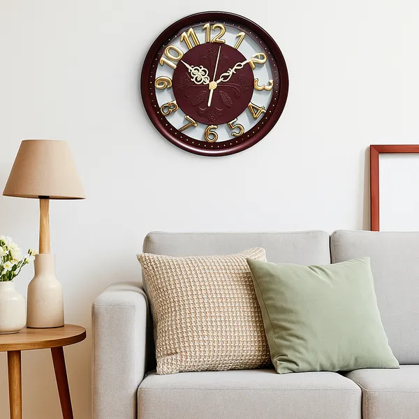 Dual_Glass_3D_Numbers_Designer_Wall_Clock_|_Maroon_&_Gold_Plastic_Frame
