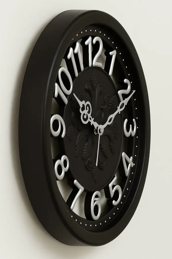 Dual_Glass_3D_Numbers_Designer_Wall_Clock_|_Black_&_Silver