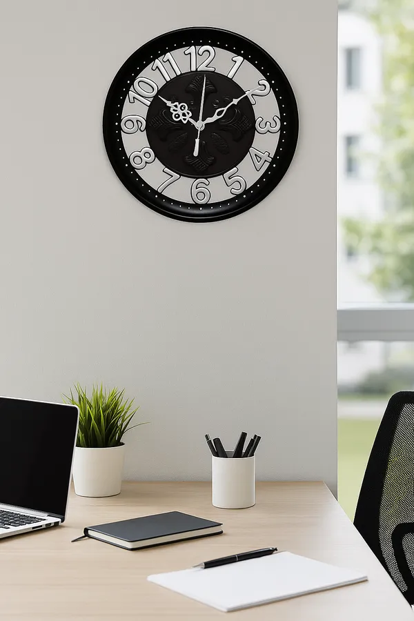 Dual_Glass_3D_Numbers_Designer_Wall_Clock_|_Black_&_Silver