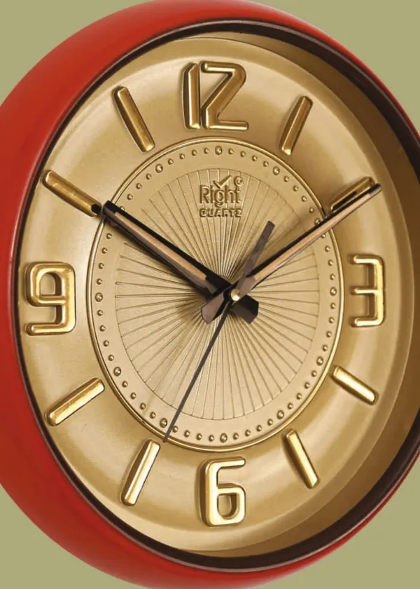 Golden_Embossed_3D_Dialer_Designer_Wall_Clock_Red_&_Gold_Plastic_Frame