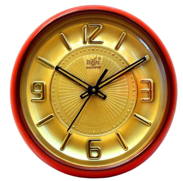 Golden_Embossed_3D_Dialer_Designer_Wall_Clock_Red_&_Gold_Plastic_Frame