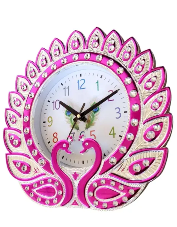 Pink_Color_Peacock_Designer_Wall_Clock