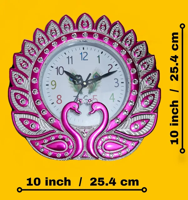 Pink_Color_Peacock_Designer_Wall_Clock