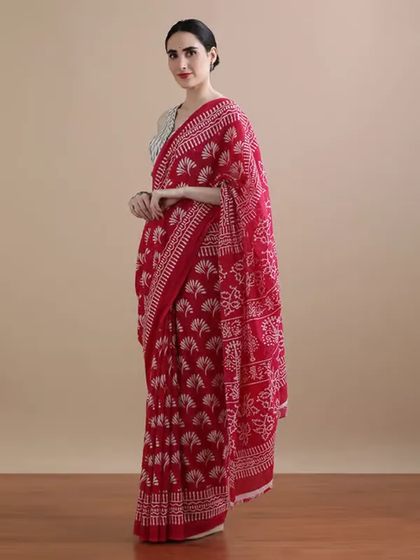 Pink_Pure_Mulmul_Cotton_Bagru_Hand_Block_Printed_Work_Saree_For_Women