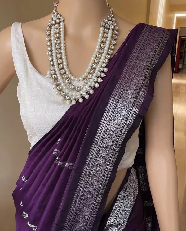 Dark_Wine_Kalyani_Cotton_Silk_Silver_Zari_Border_Saree_For_Women