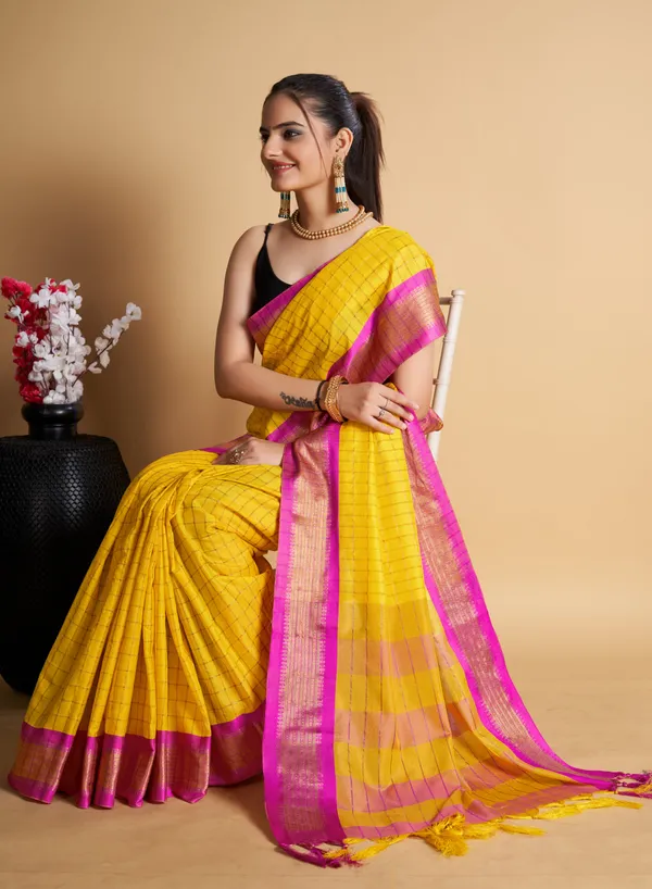 Yellow_Soft_Cotton_Zari_Weaving_Work_Saree_For_Women