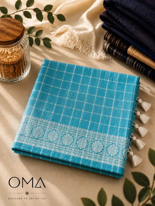 Cotton_Checks_Saree_With_Jhalar_With_Running_Blouse