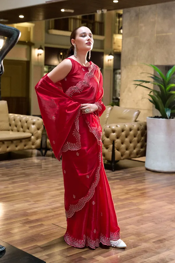 Red_Beads_And_Stones_Embellished_Poly_Chiffon_Saree