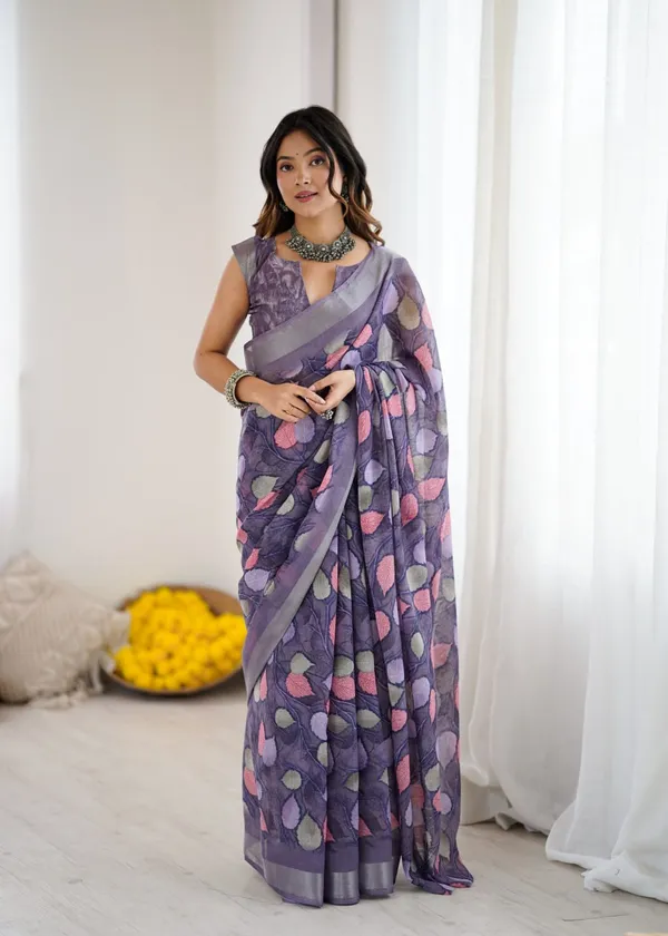 Debina_Lavender_Color_Linen_Cotton_Saree