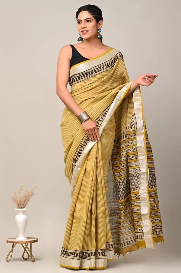Yellow_Cotton_Linen_Saree