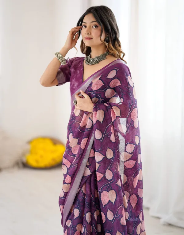 Dark_Purple_Linen_Printed_Saree