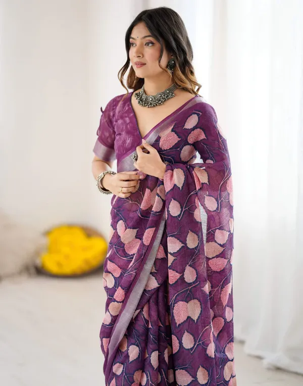 Dark_Purple_Linen_Printed_Saree