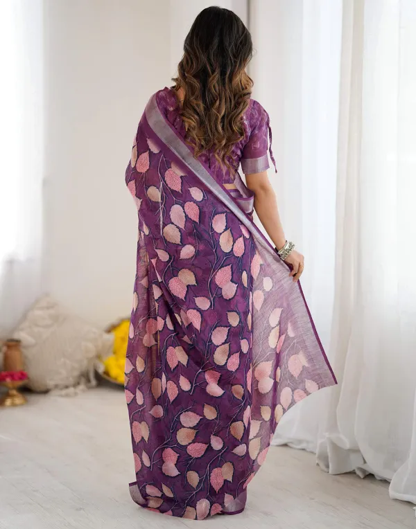 Dark_Purple_Linen_Printed_Saree